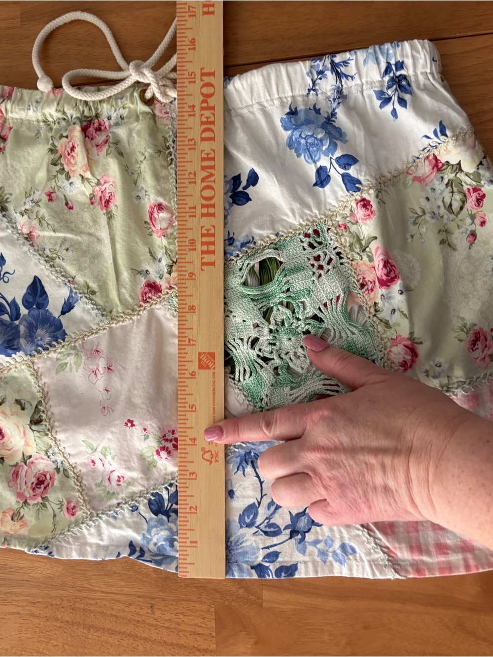 Cottagecore Patchwork Miniskirt with Drawstring Closure ~ See measurements - Picture 6 of 6